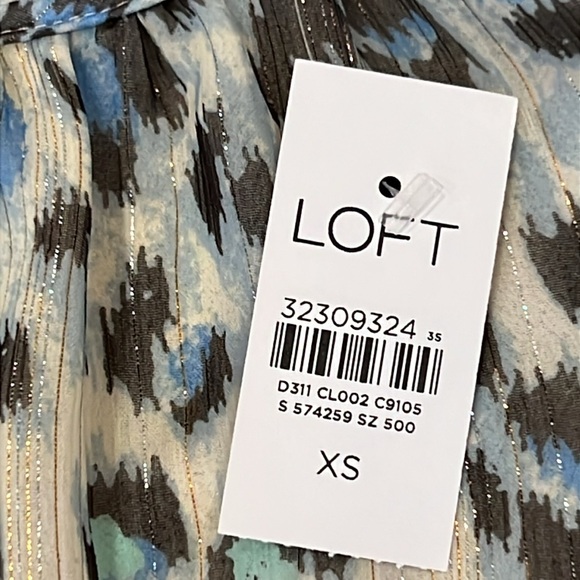 LOFT Sparkly Fluttery Sleeves Women's Leopard Print Top - Black and White XS - Picture 6 of 14